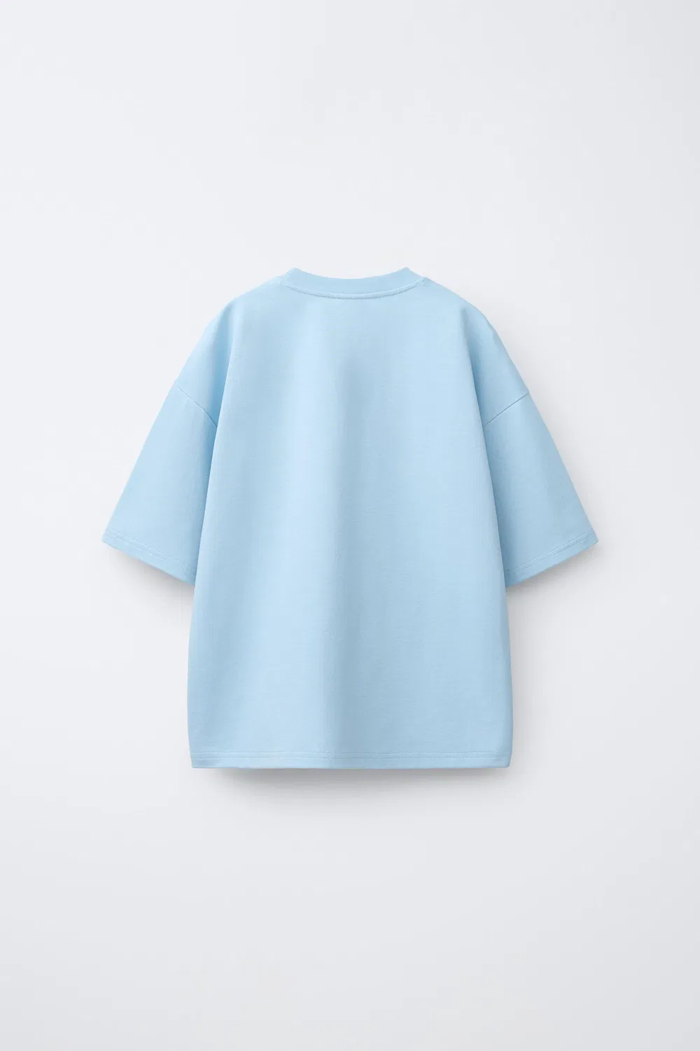 Однотонная футболка из трикотажа ZARA, Light Blue — фото 2