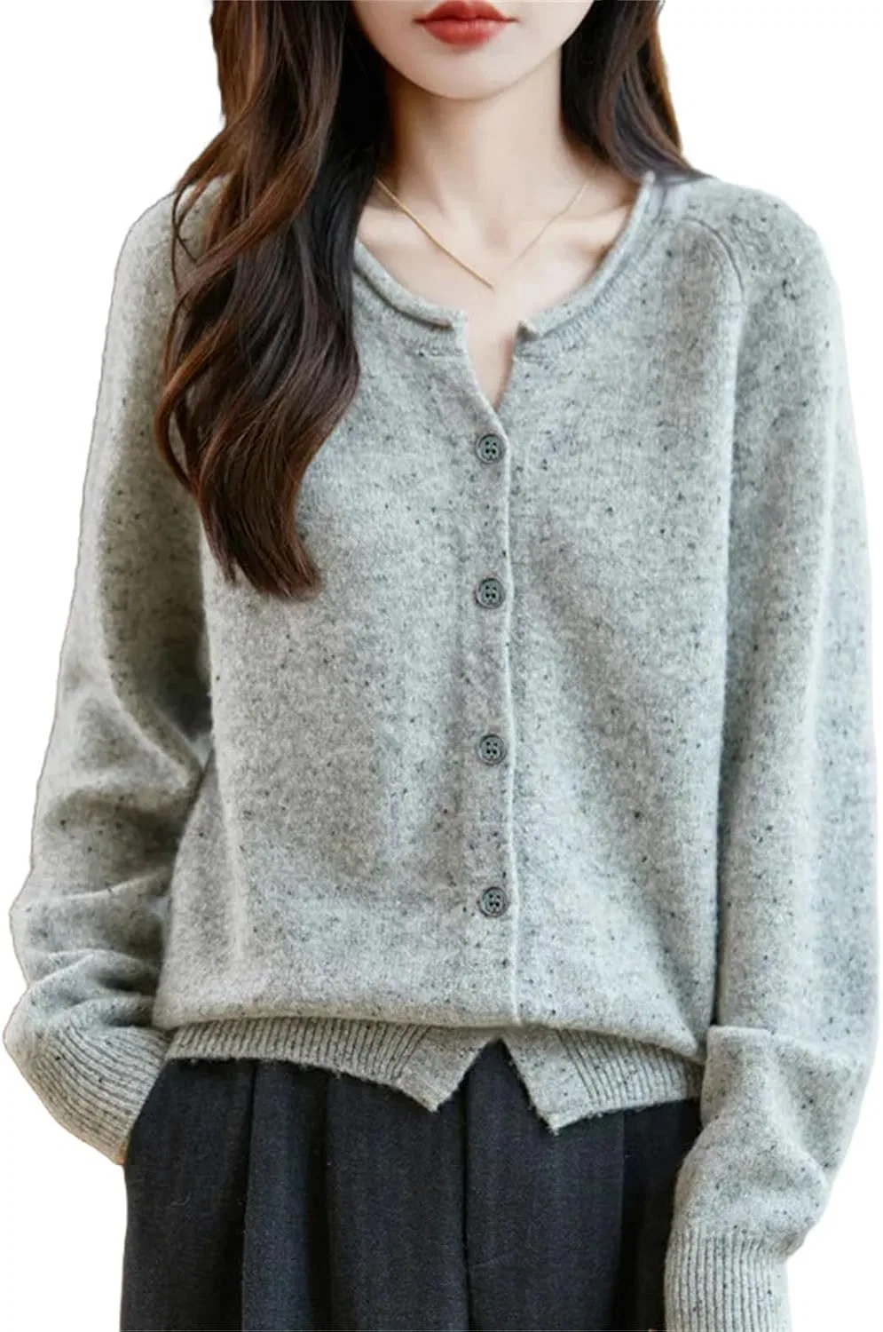 Женский кардиган из шерсти однобортный, модель Korean Coat, серый