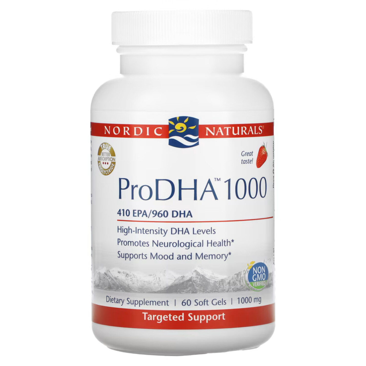 

Nordic Naturals, ProDHA 1000, добавка с аминокислотами, с клубничным вкусом, 1000 мг, 60 капсул