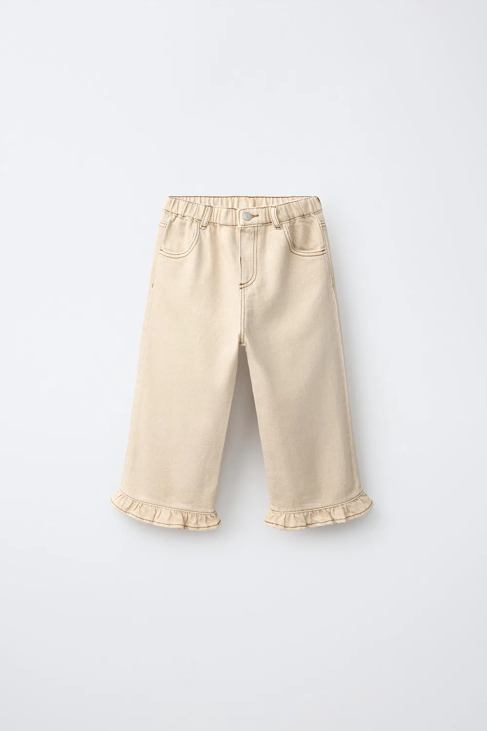 Брюки-кюлоты из саржи с оборками ZARA, Ecru
