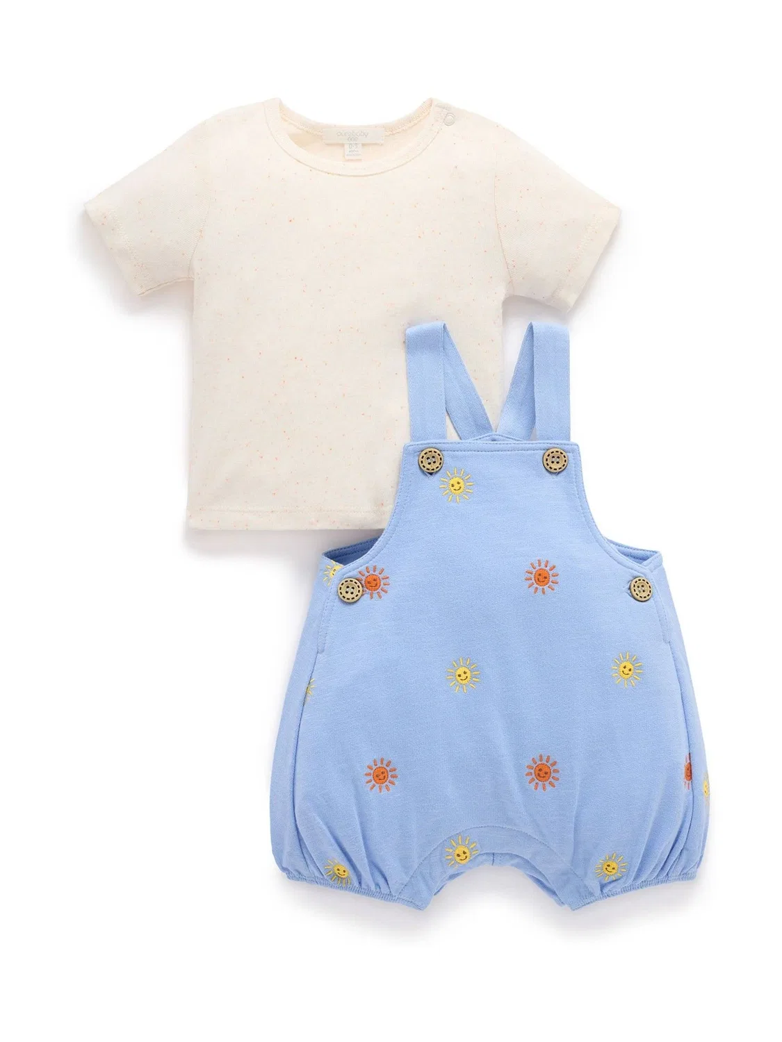 Комплект из комбинезона и футболки Sunshine Dungaree Set Purebaby, голубой — фото 2
