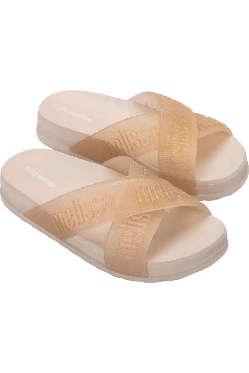 Сандалии детские с перекрестными ремешками Cozy Cross Strap Slide Mini Melissa, Beige/Glitter
