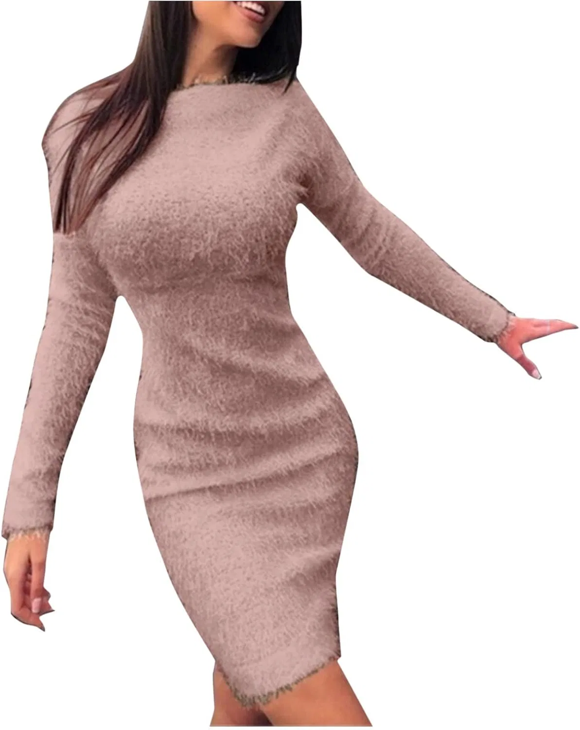Женское вязаное платье свитер облегающее Casual, Khaki