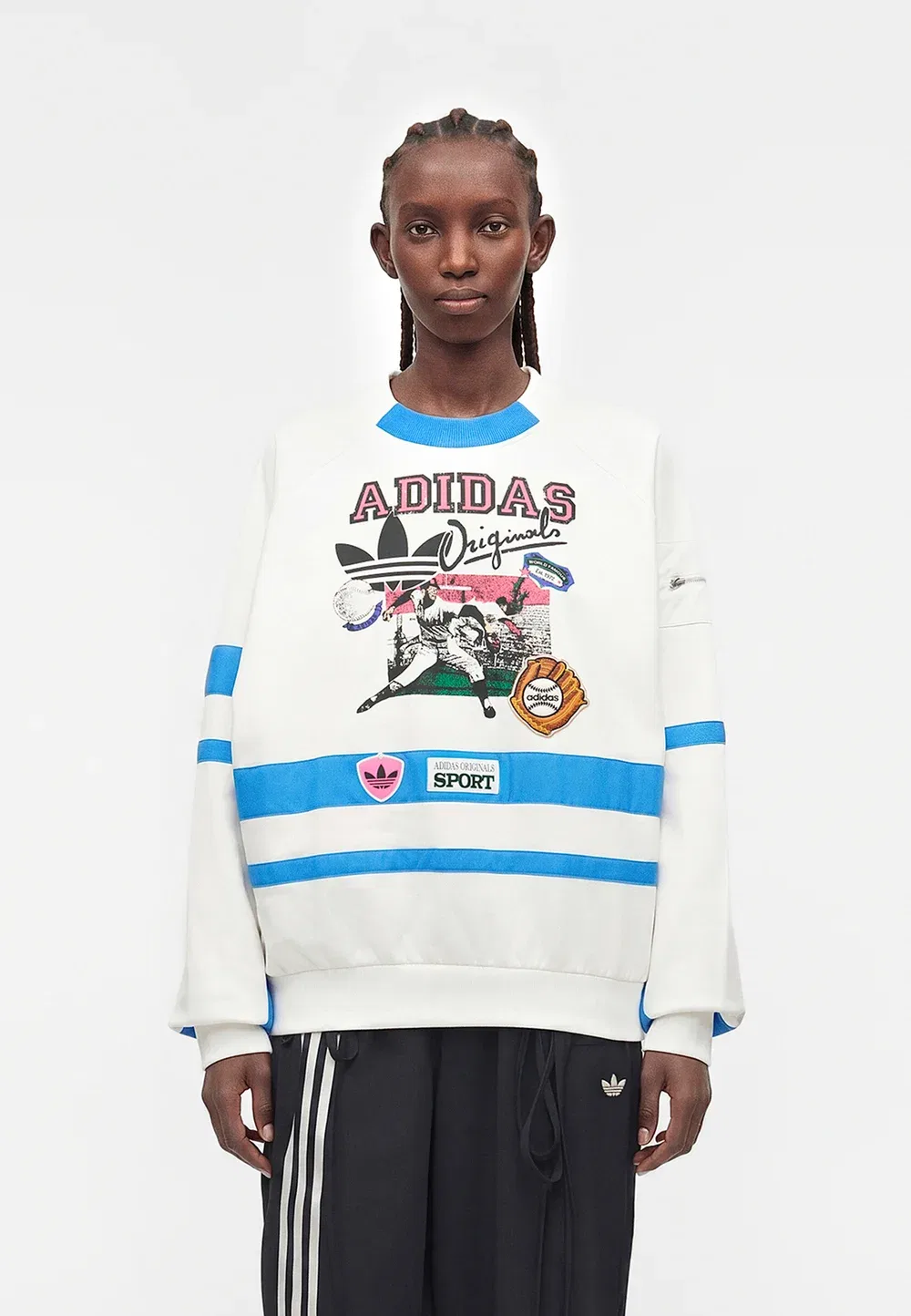 Бейсбольная толстовка Adidas Originals, White/Bright Blue