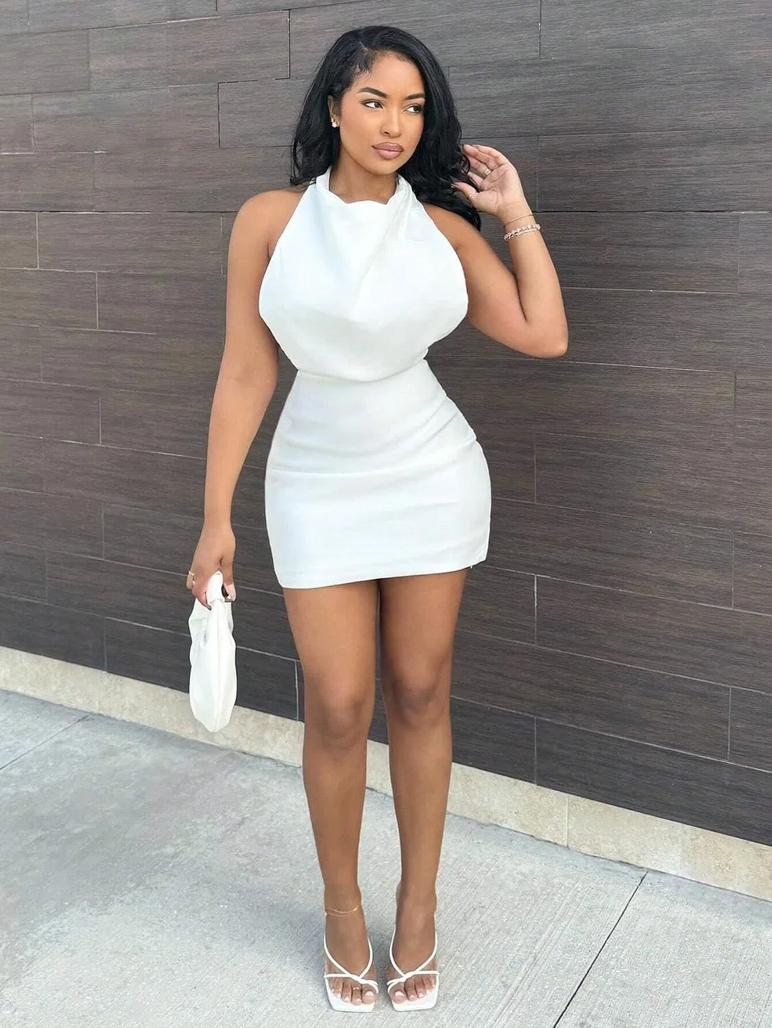Женское облегающее платье с открытой спиной Bodycon, White — фото 4