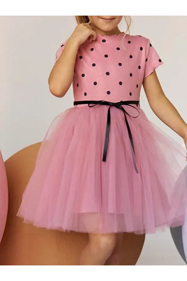 Детское платье для девочек с принтом Baby Girl Child Polka Dot Nc Gift, Short-Stemmed Dried Rose — фото 3
