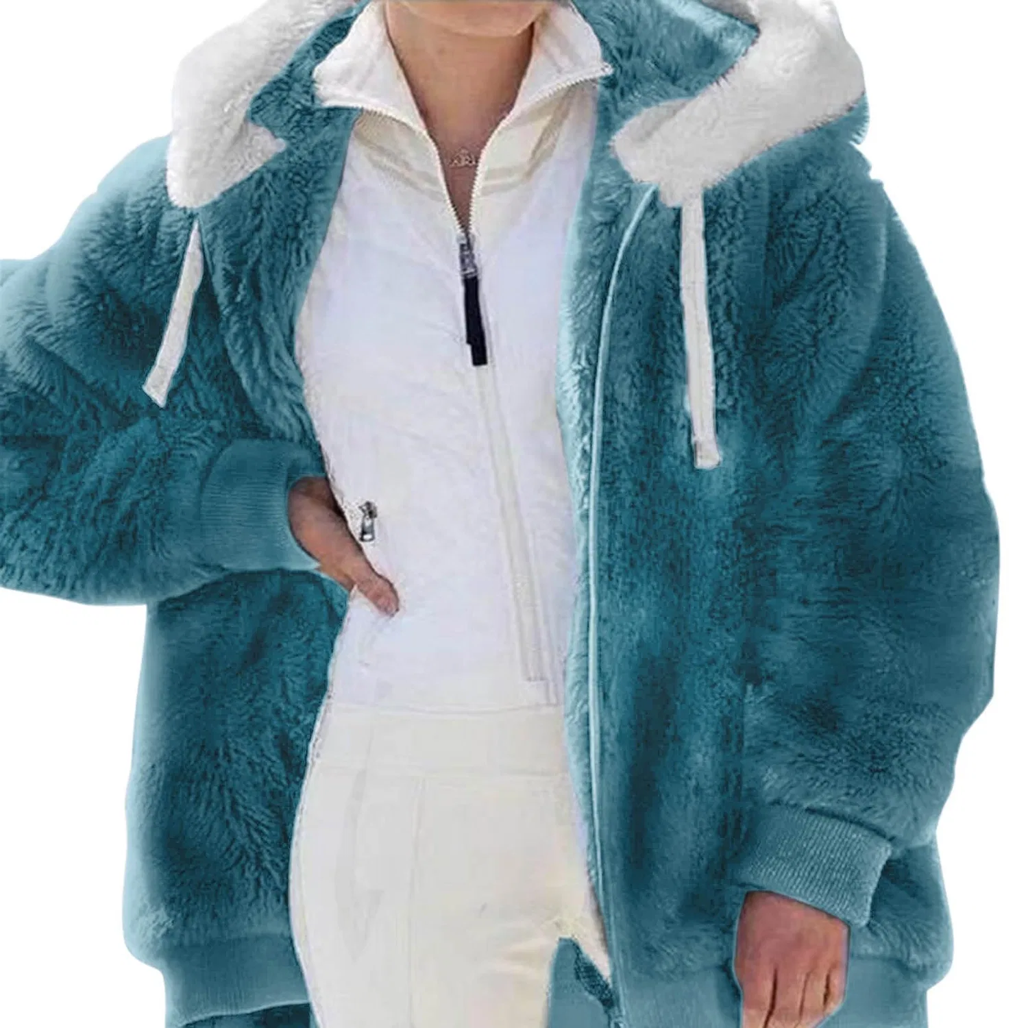Женская зимняя куртка с капюшоном и искусственным мехом Plush Jacket for Women, blu 2 — фото 2
