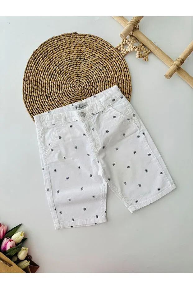 Детские шорты для мальчиков льняные My Little Flowers with Palm Pattern Minigimin Cicileri, White-36017