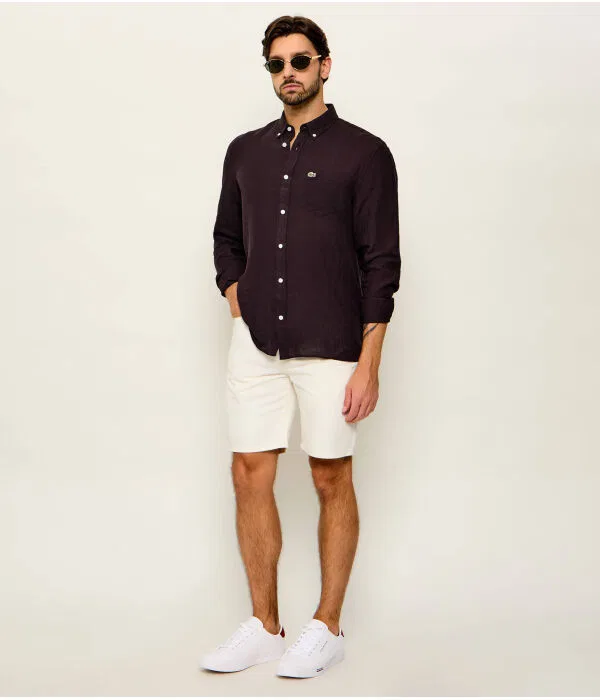 Мужская рубашка из льна Regular Fit Lacoste, коричневый — фото 2