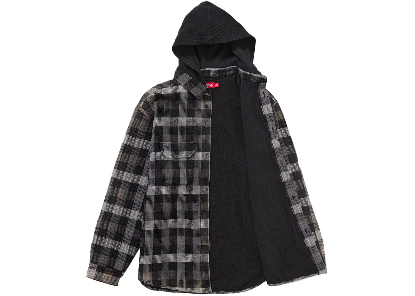 Мужская рубашка с капюшоном вафельная клетка Supreme, Black — фото 2