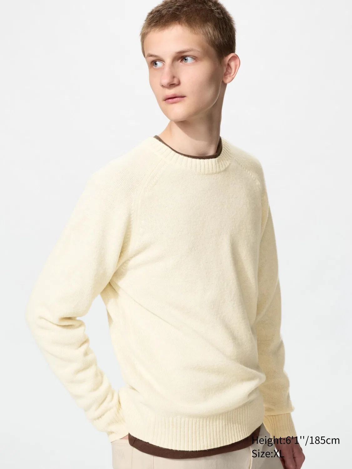 Свитер Uniqlo, овечья шерсть, с круглым вырезом, натуральный