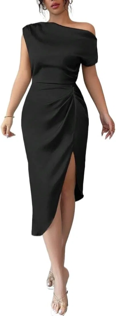 Женское миди-платье bodycon с асимметричным вырезом, Black