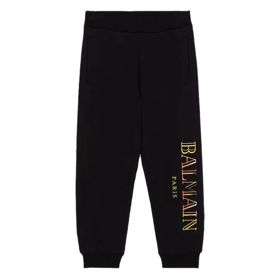 Детские спортивные джоггеры с вышитым вертикальным логотипом Balmain Kids, Black/Colourful