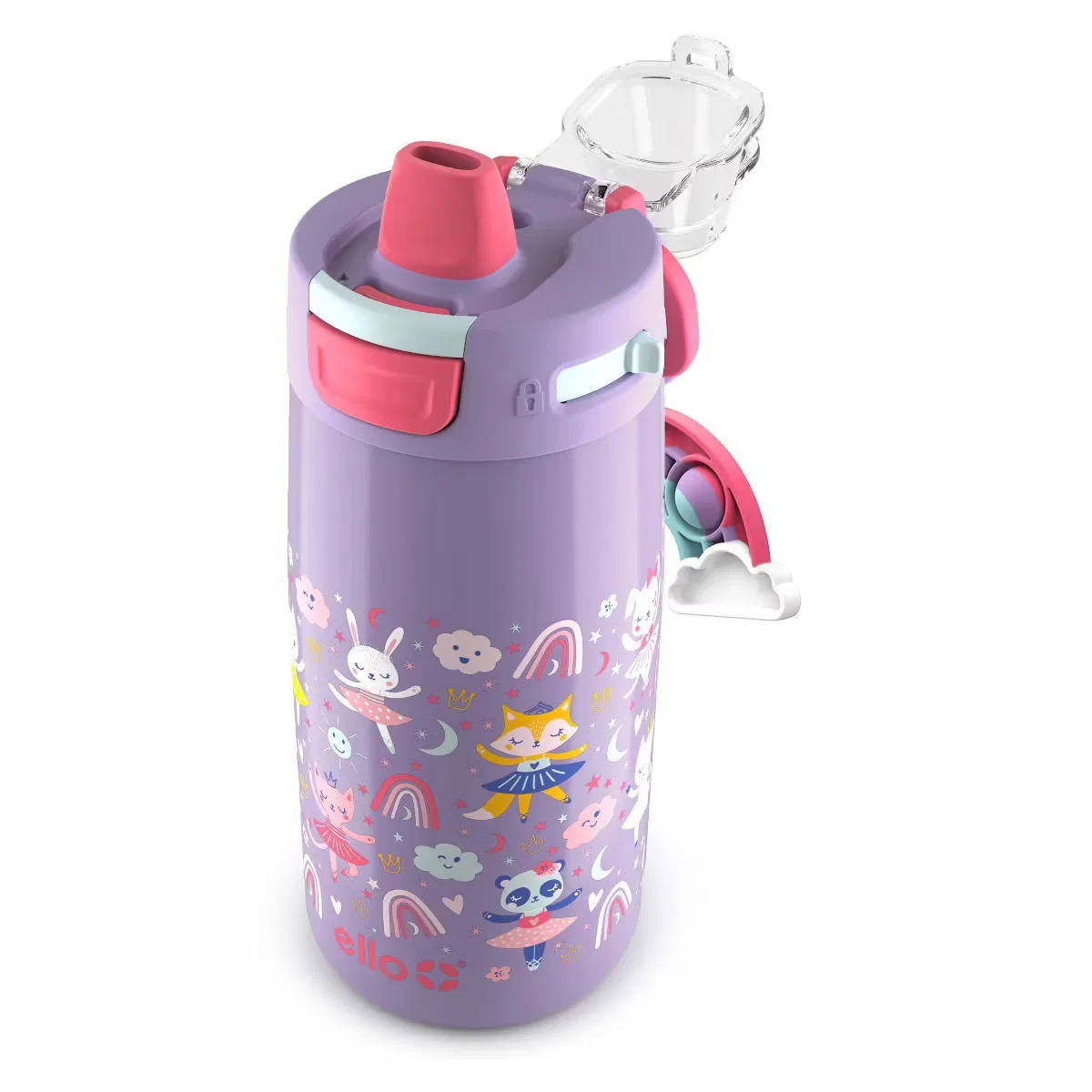 Детская бутылка для воды 350 мл из нержавеющей стали с трубочкой Colby Pop! Ello, Purple — фото 2
