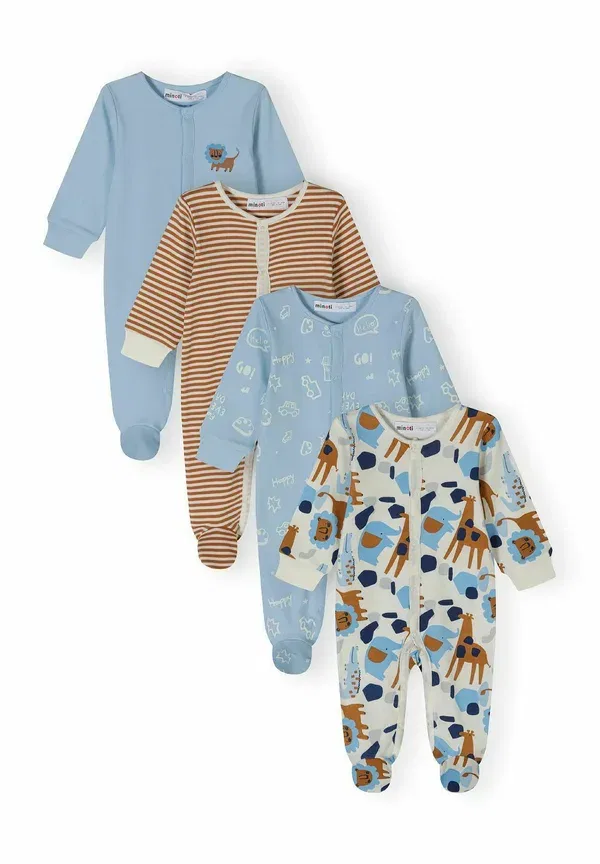 Комплект из 4 боди с длинным рукавом 100% хлопок Sleep Suit Minoti, Light Blue Beige, светло-голубой/бежевый — фото 2