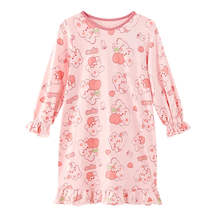 Детская ночная рубашка с длинным рукавом хлопковая Red bean, Light Pink