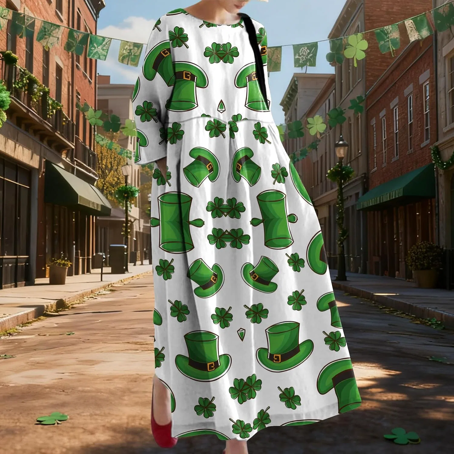 Женское платье свободного кроя с клевером, St. Patrick's Hat Clover — фото 4