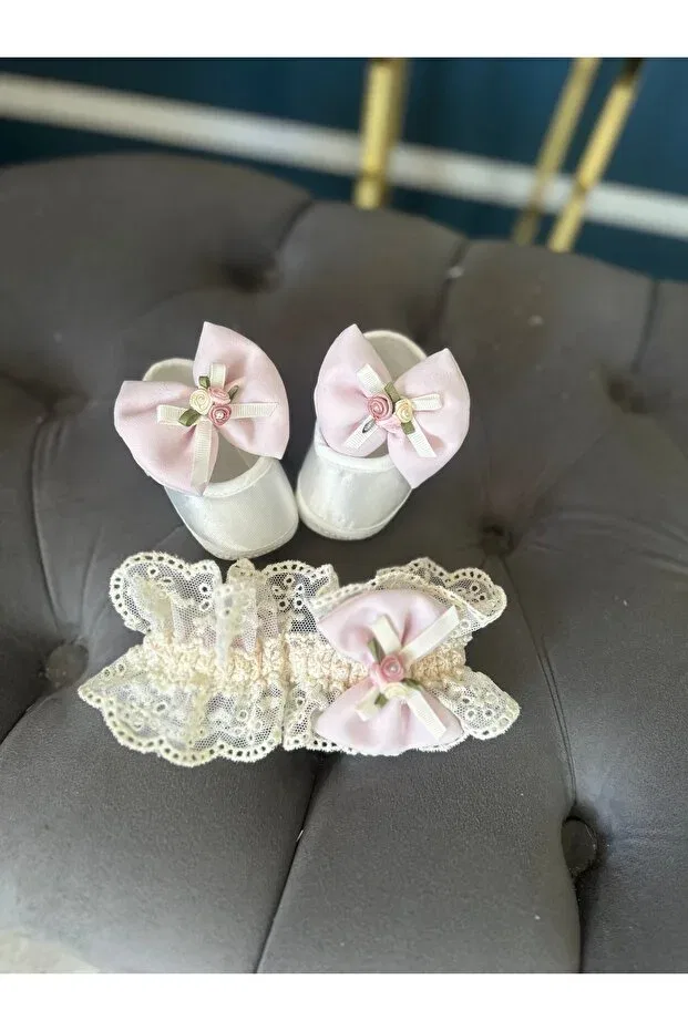Детские пинетки и повязка на голову Vintage Baby Pink Booties And Headband Combo Dizaynbyasena, Pink — фото 2