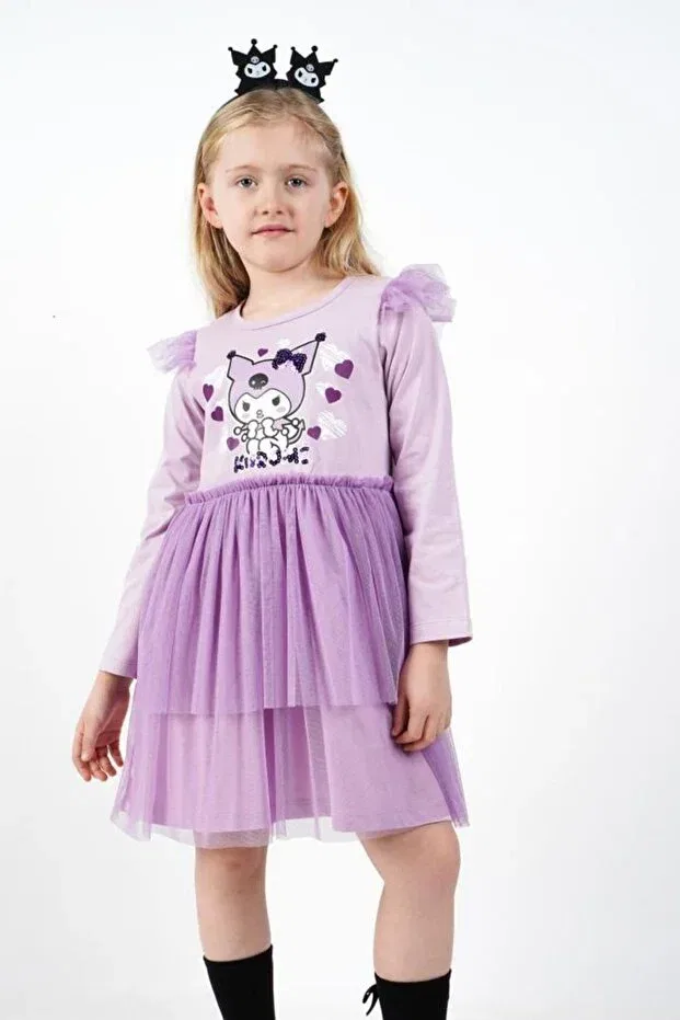 Детское платье для девочек с принтом Kuromi Tulle Detailed Dress Cantoy, Lilac