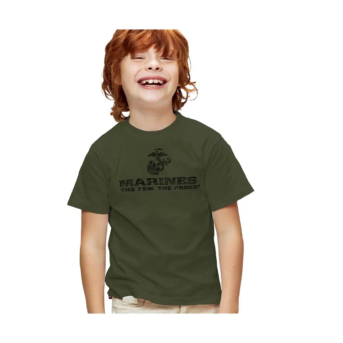Детская футболка с принтом US Marine Corps Distressed Logo LOGOVISION, Military Green