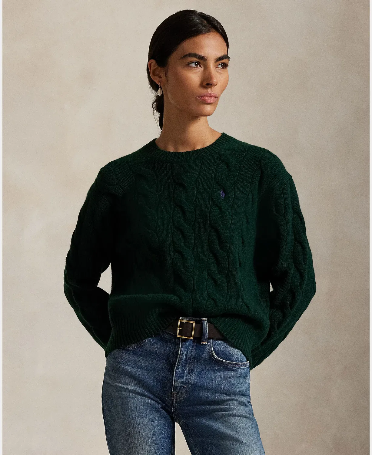 Женский джемпер из шерсти, Cashmere Punto Ochos, Polo Ralph Lauren, темно-зеленый