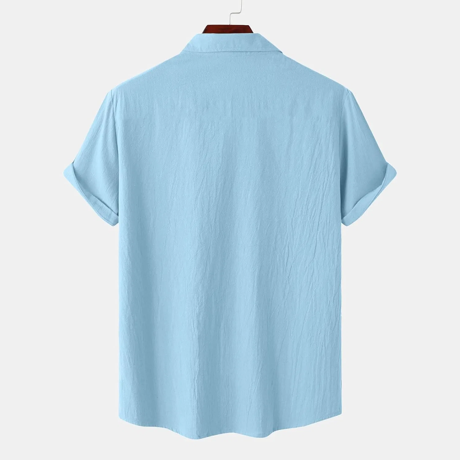 Мужская повседневная рубашка с коротким рукавом, Light Blue-1 — фото 3