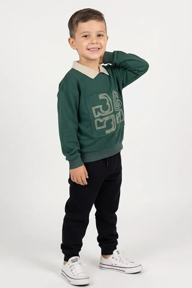 Детское худи для девочек с принтом Oversize Collared Sweat Miababy, Nefti Green — фото 4