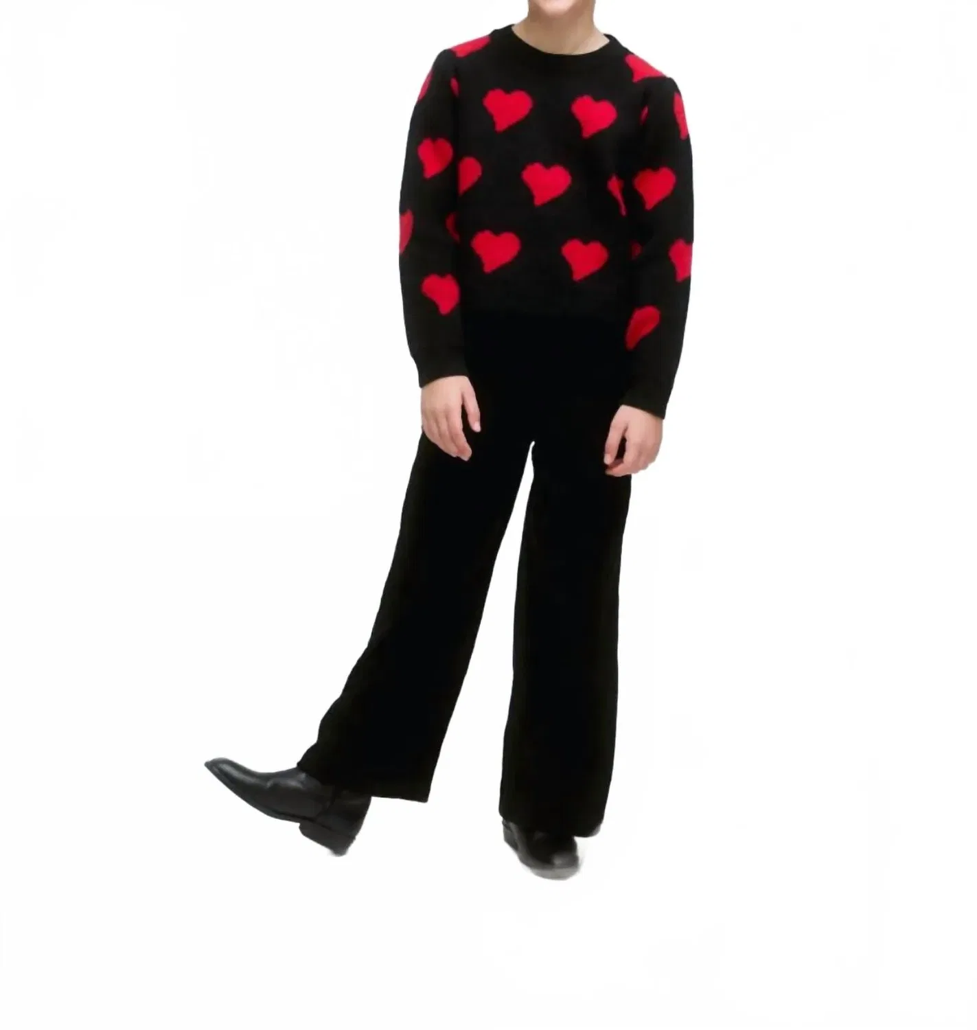 Детский свитер для девочек с принтом Small Heart Knit Sweater Jumper Compania Fantastica, черный