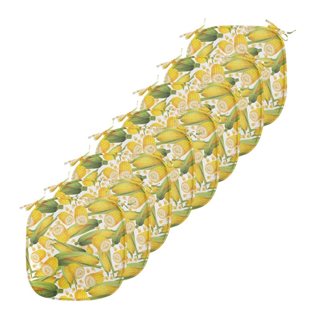 

Подушки для обеденного стула ABAKUHAUS Corn, стебли органических овощей, декоративная водонепроницаемая подушка с ремнями для кухонных сидений, 40 см x 40 см — упаковка из 8 шт., желтый, зеленый, белый
