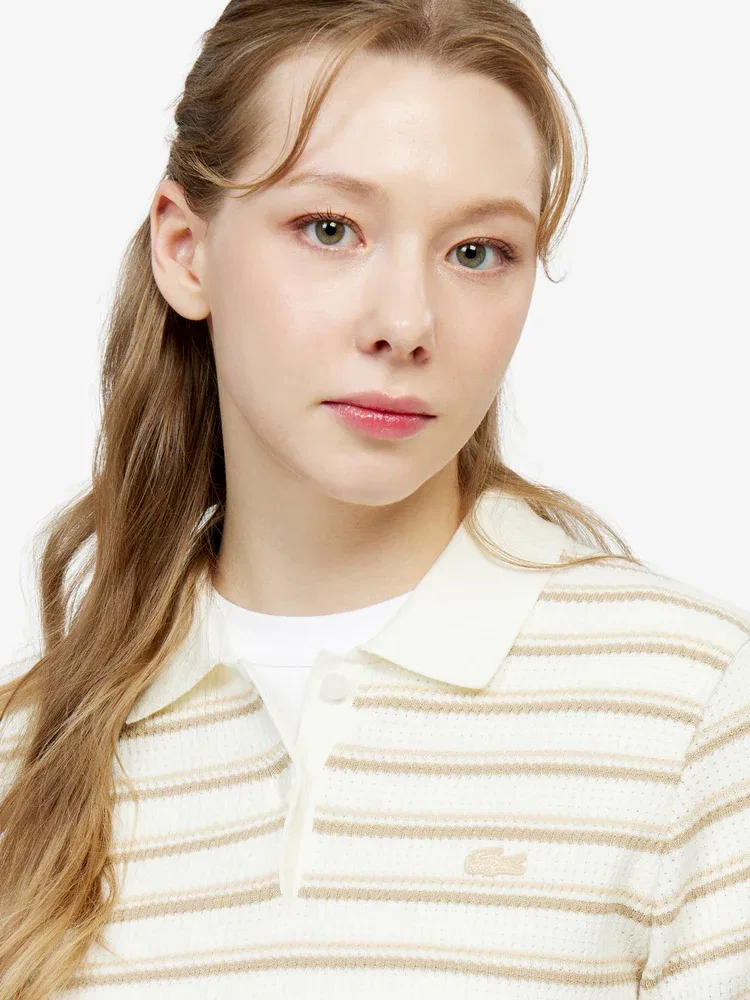 Свитер поло женский LACOSTE Beige, полосатый, из хлопка — фото 2