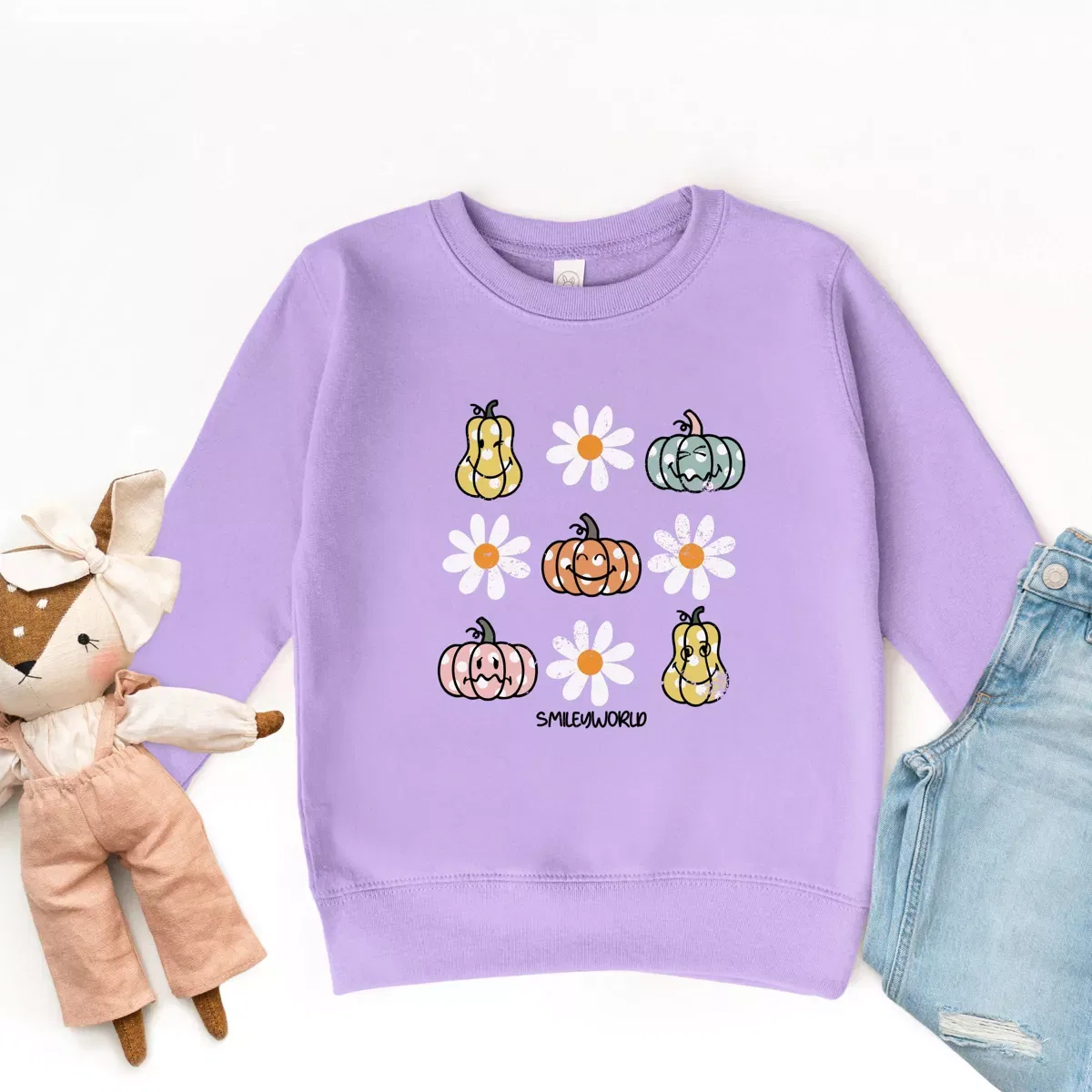 Детский свитшот с принтом Pumpkin Daisies Chart The Juniper Shop, Lavender — фото 3