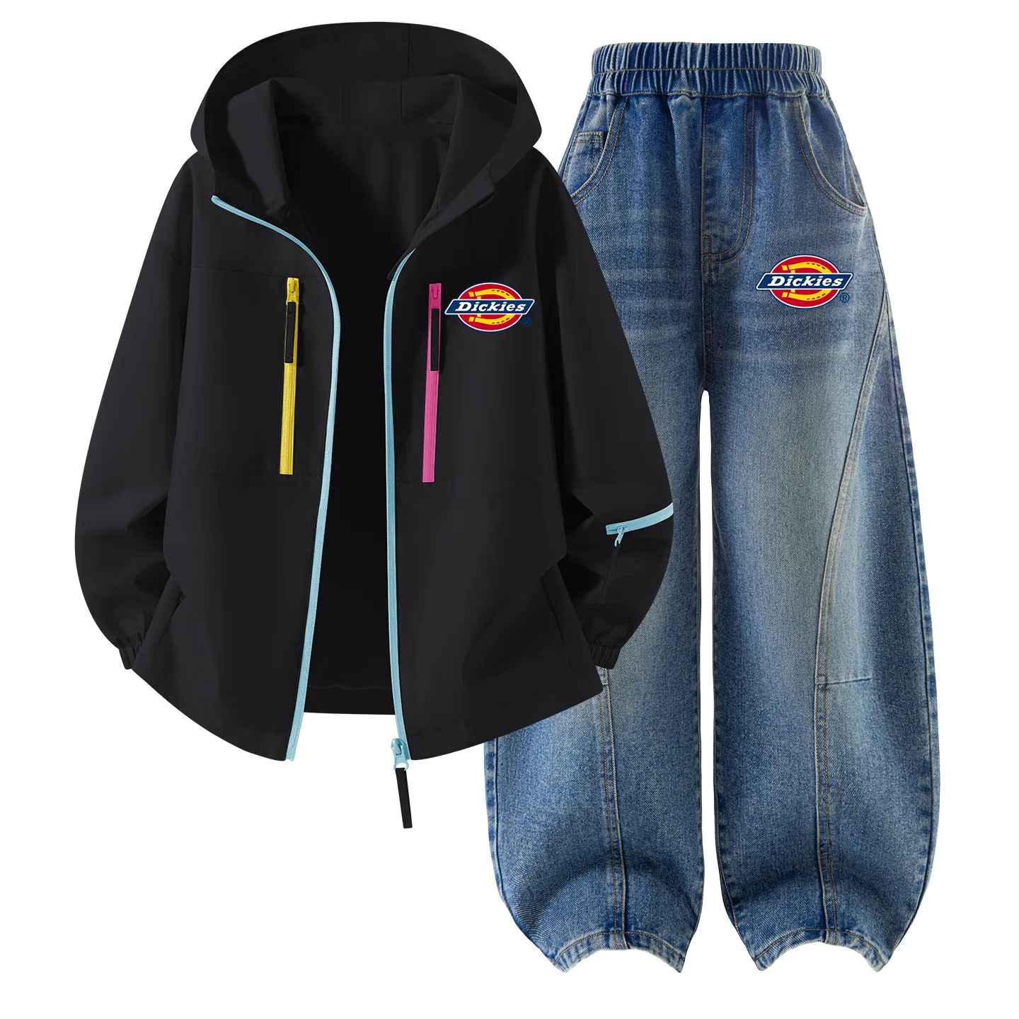 Детский комплект из худи и брюк Dickies, Silicone Standard K Dark Ink Black+Standard K Thick Denim Blue