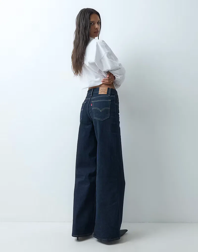 Джинсы Levi's 728 с высокой посадкой и широкими штанинами, темно-синие — фото 2