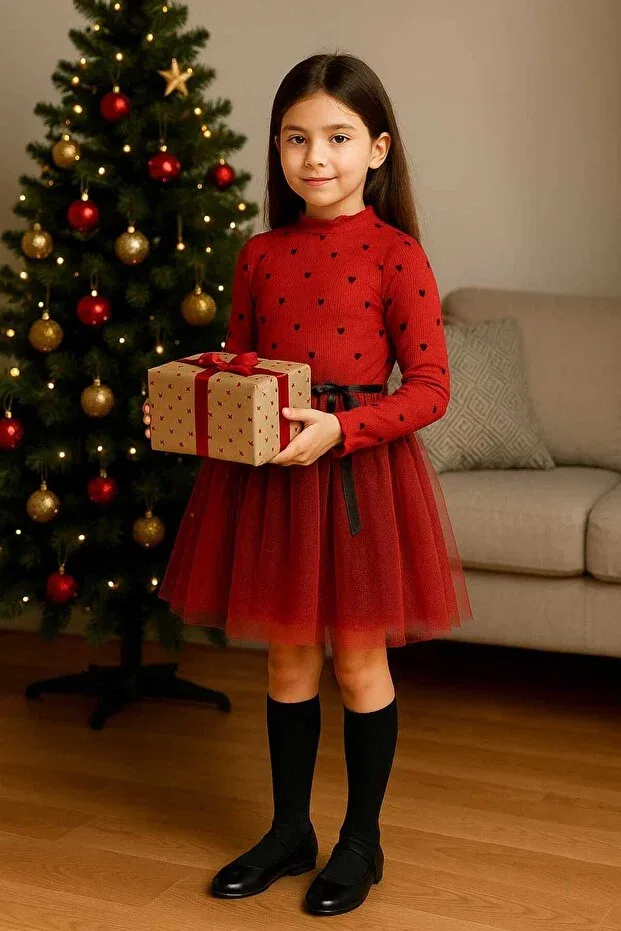 Детское платье для девочек с принтом New Year's Eve Glam Queshma, Red-Heart