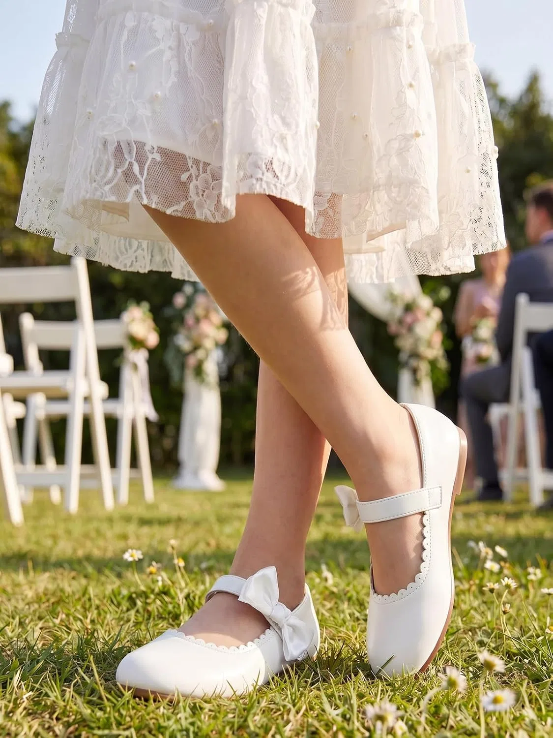 Детские туфли Мэри Джейн для девочек с бантом Coutgo, White — фото 2