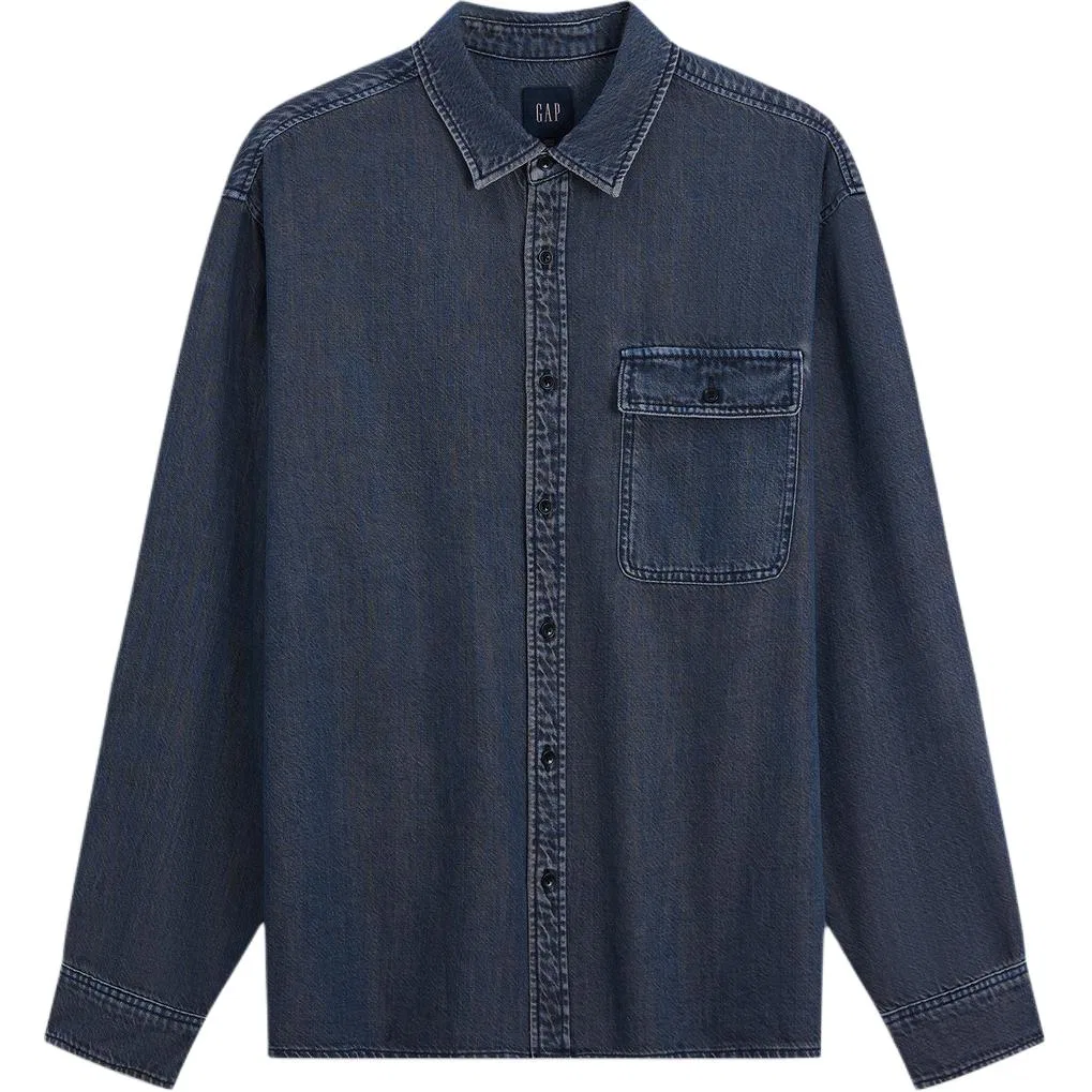 Мужская рубашка с эффектом потертости Dark Color Washed GAP