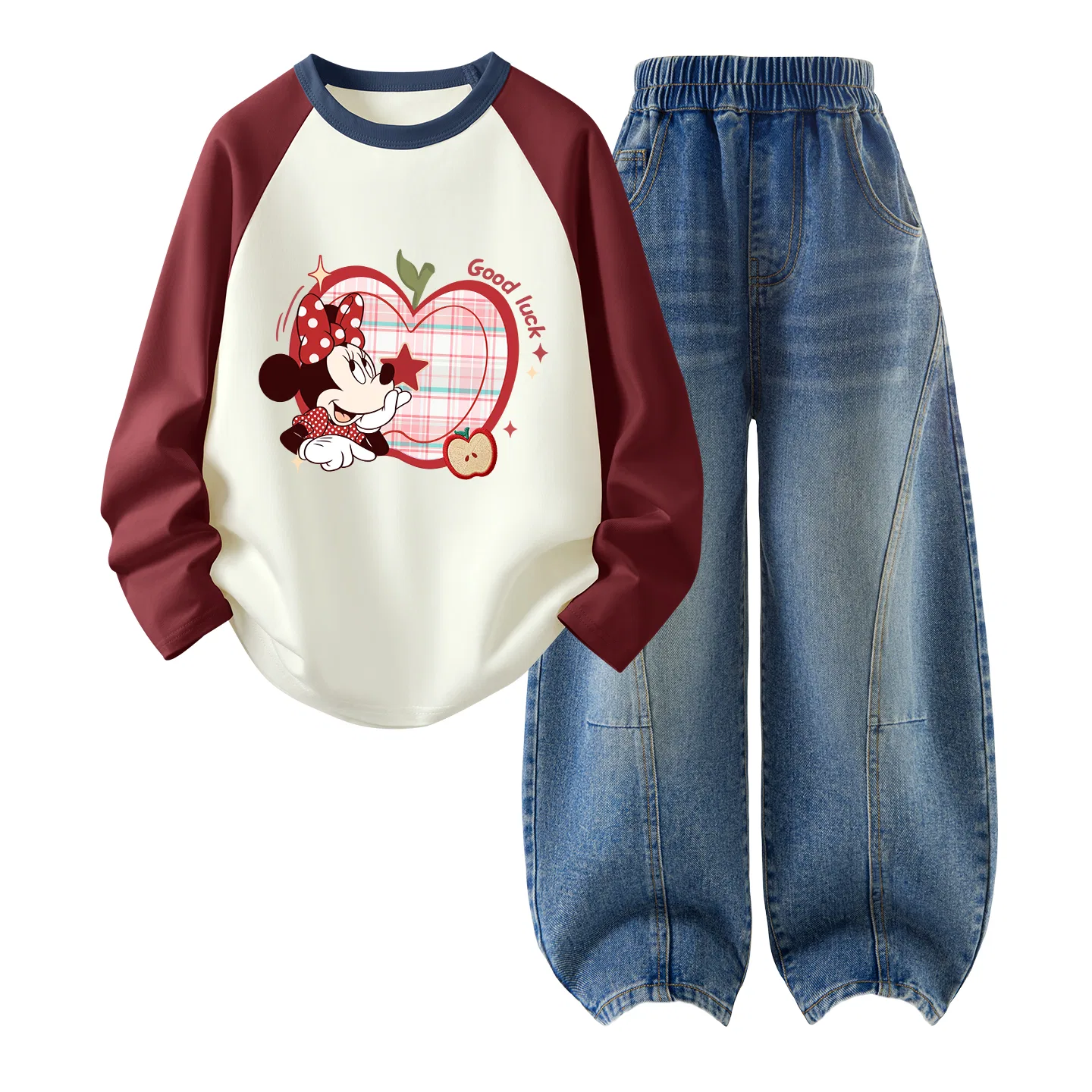 Детский комплект спортивной одежды с принтом Dapple Nini Disney, Dapple Nini Rice Red+Solid Color Denim Blue