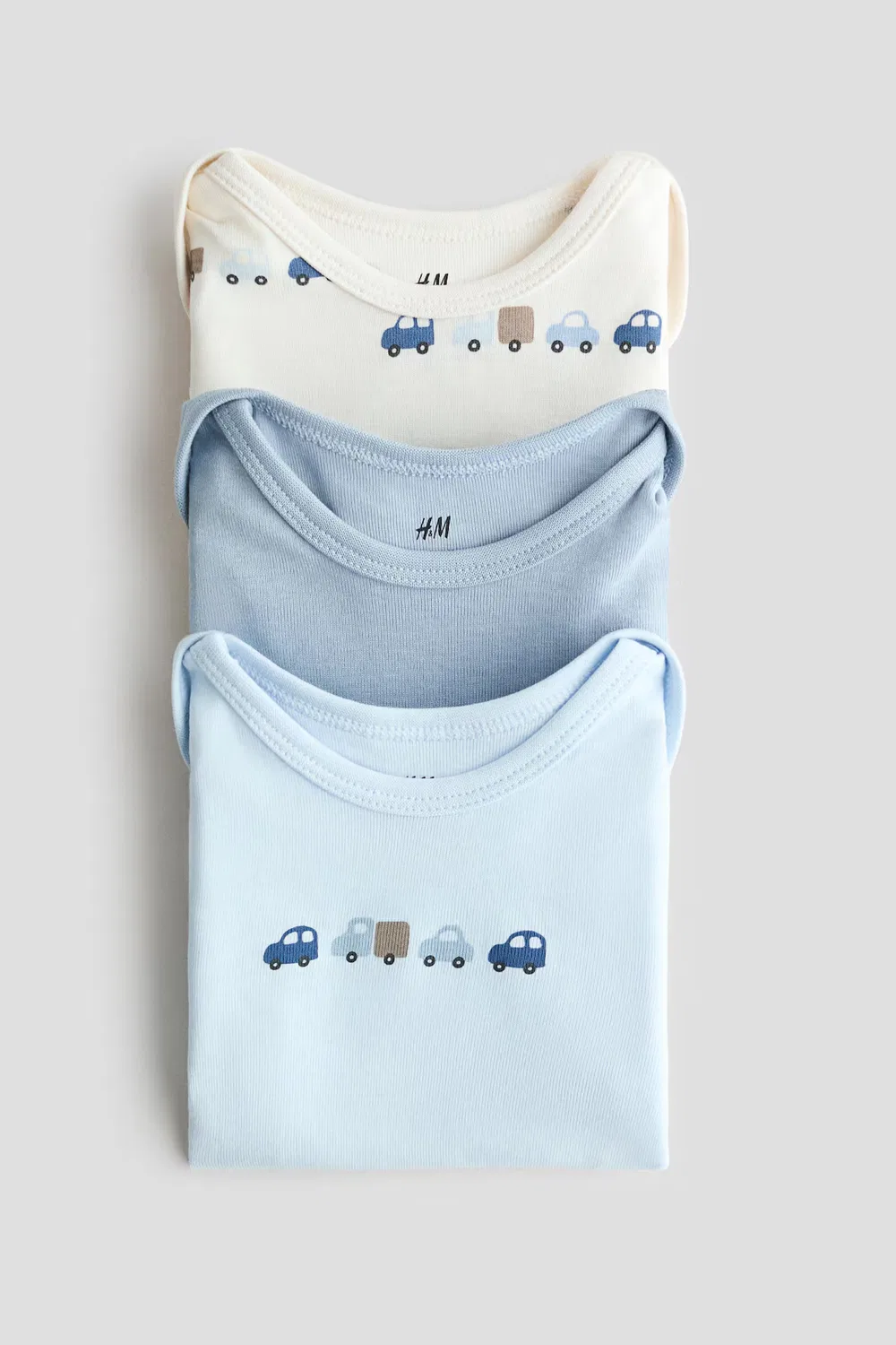 Комплект из 3 хлопковых боди с перекрестной застежкой H&M, Hellblau/Fahrzeuge — фото 2