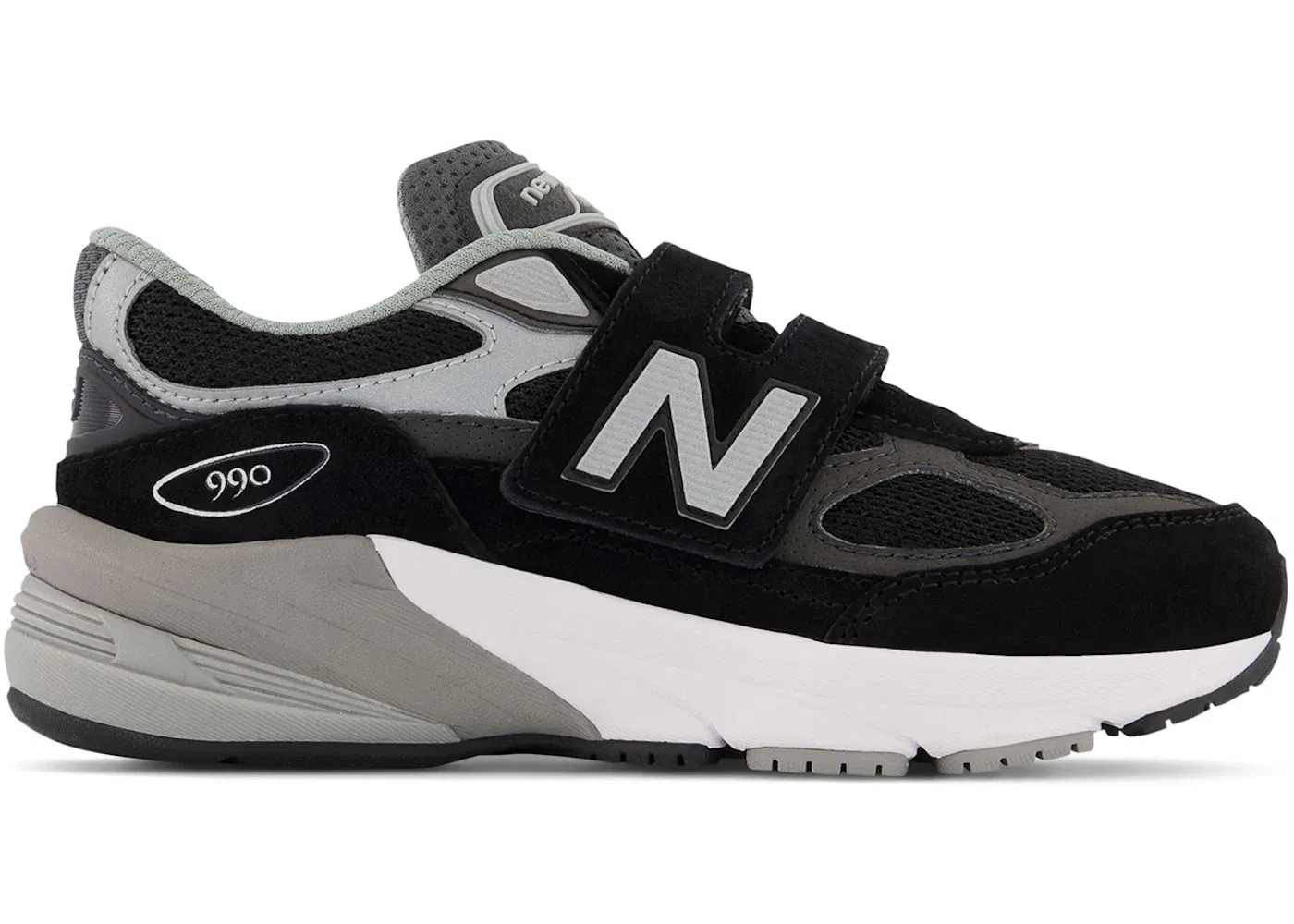 Детские кроссовки на липучках New Balance FuelCell 990v6 Hook and Loop, Black/Silver