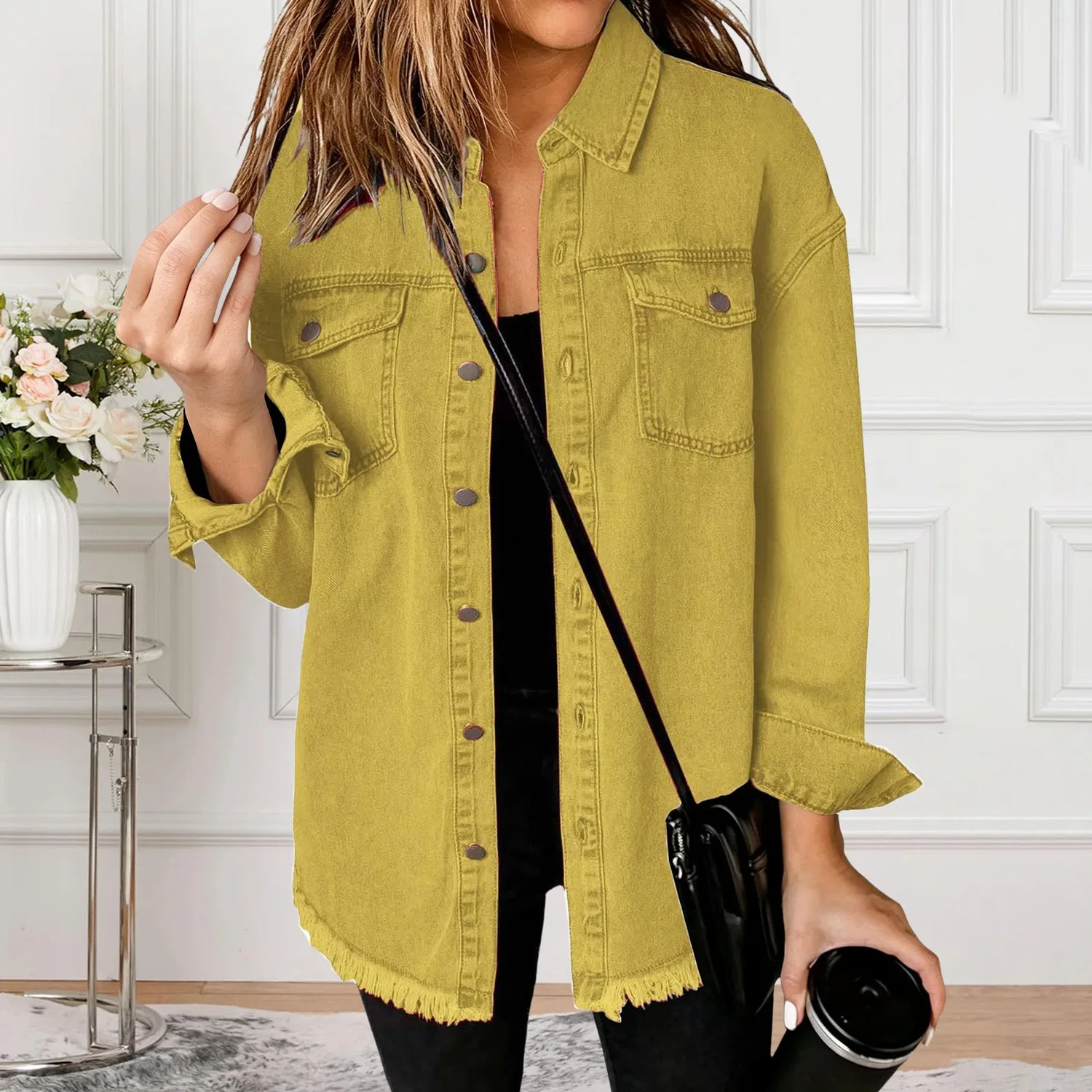 Женская джинсовая куртка с длинным рукавом, модель boyfriend, Giallo — фото 2