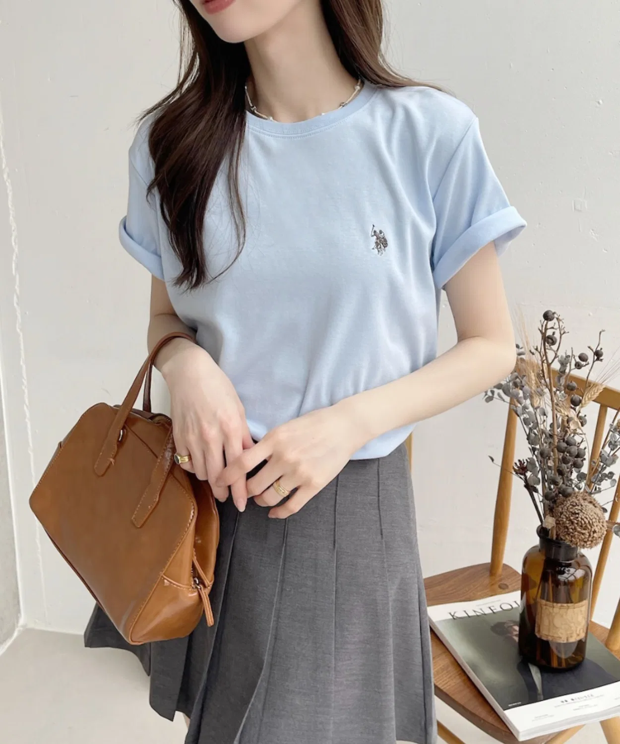 Женская футболка с длинным рукавомиз гладкой ткани U.S. POLO ASSN., Light Blue — фото 4