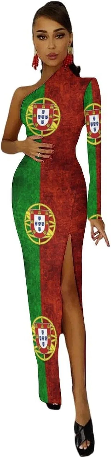 Женское платье с одним плечом и разрезом, Vintage Portuguese Flag, Style — фото 3