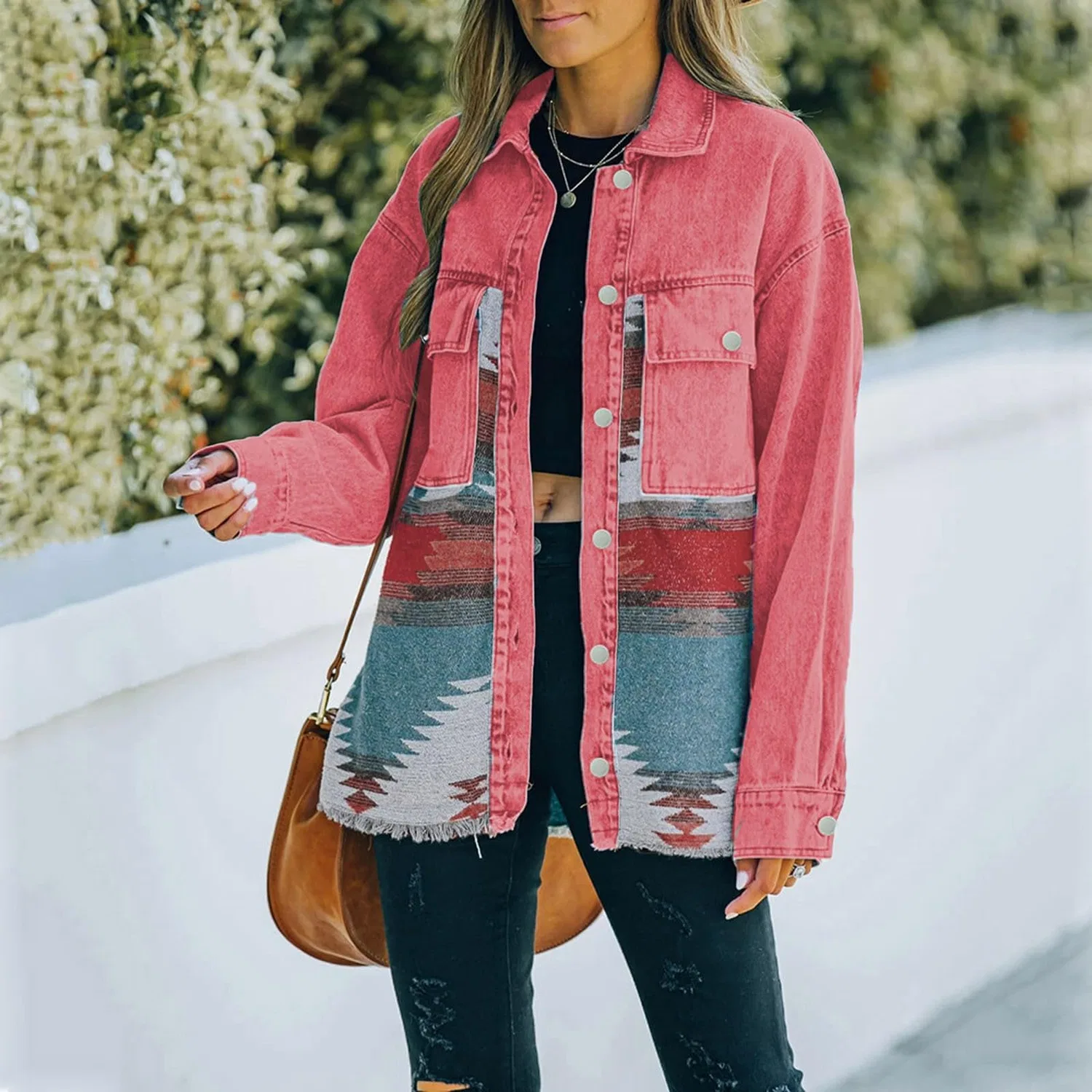 Женская джинсовая куртка с пуговицами Vintage Denim, Rosa caldo — фото 2