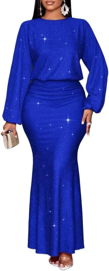 Женское макси-платье с пайетками Bodycon, Royal Blue