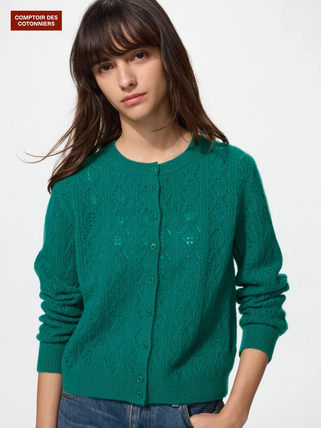 Кардиган Uniqlo Кашемировый ажурный, зеленый