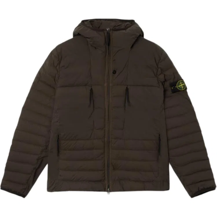 Детский пуховик с капюшоном, прямой крой, модель Coal Gray, STONE ISLAND, Coal Gray