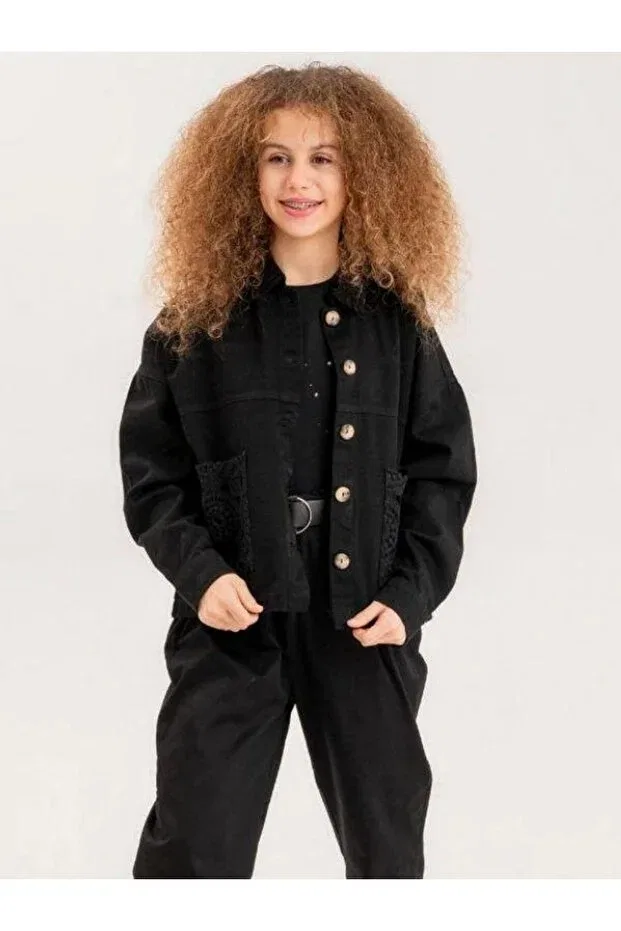 Детское джинсовая куртка для девочек с длинным рукавом Zekids, Black — фото 4