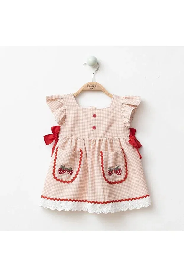 Детское платье для девочек с принтом Strawberry Ribbon Detailed Pitikare Dress Luna Kids Store, Salmon