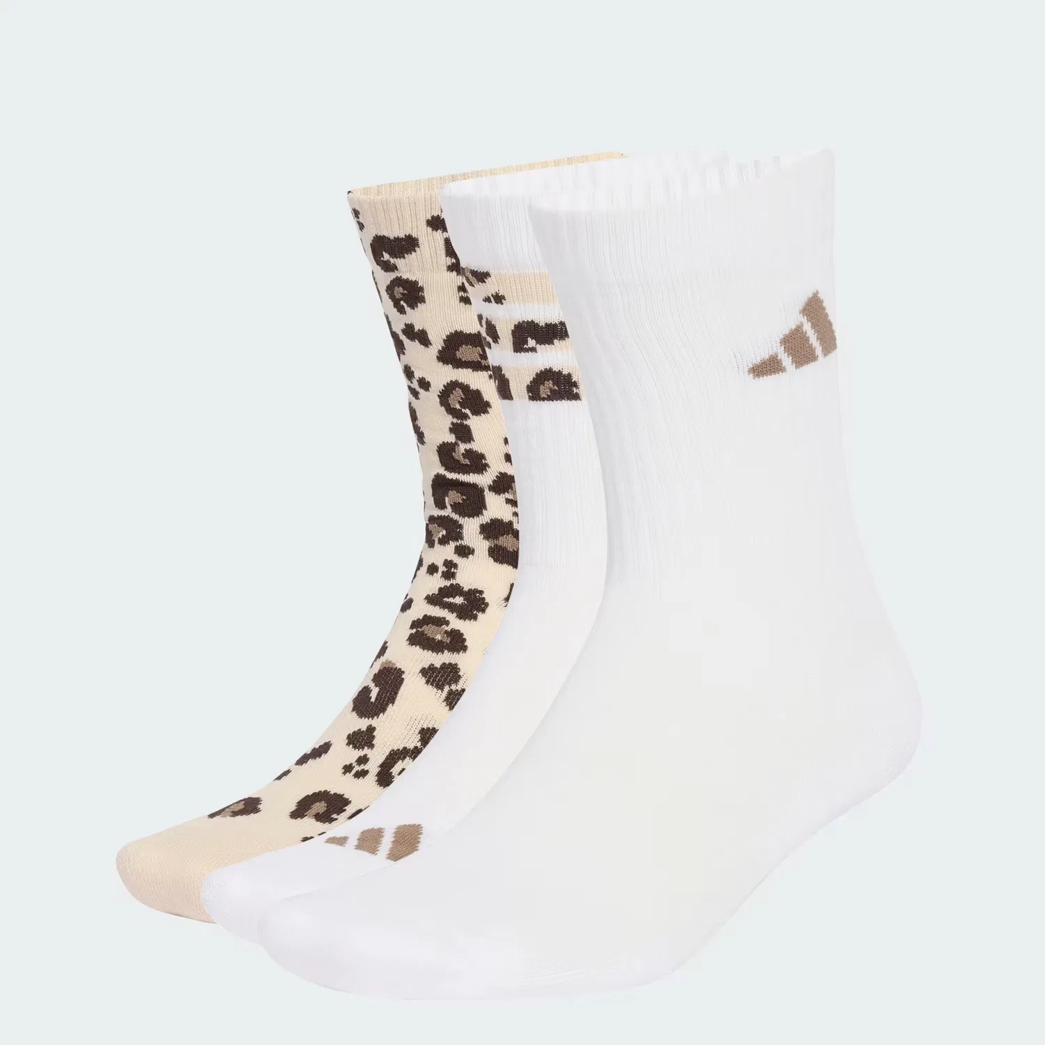 Носки с принтом леопарда, набор из 3 пар, leo graphic, Adidas Performance, Crystal Linen/Khaki Six/Dark Brown