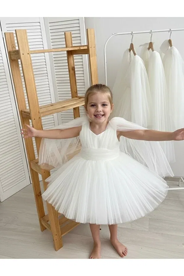 Детское платье для девочек с длинным рукавом Asel Kids, White — фото 2